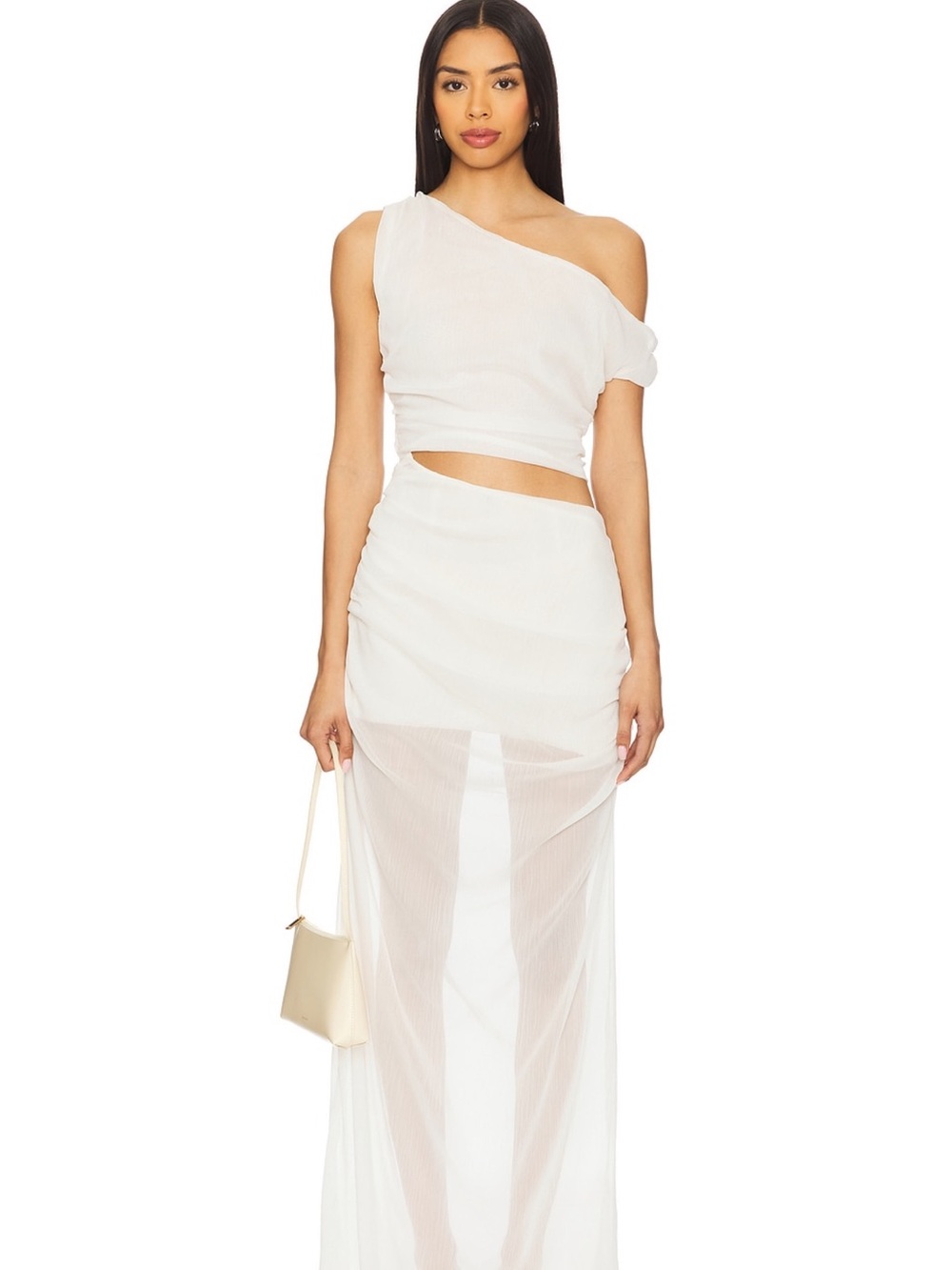 White One-Shoulder Sheer Maxi Skirt